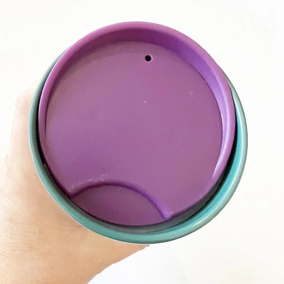 Starbucks Coffee Cup Teal Purple Pansies Floral Ceramic Travel Mug‎ 12 Oz Sipper - Picture 7 of 10